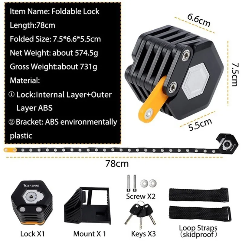 

New Foldable Bike Lock MTB Road Bicycle Hamburg Lock High Security Anti-Theft Scooter Electric E-Bike Cycling Chain Lock -40