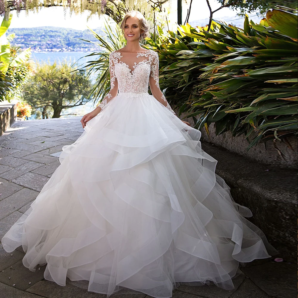 Женское свадебное платье Белое Бальное Платье с длинными рукавами и открытой