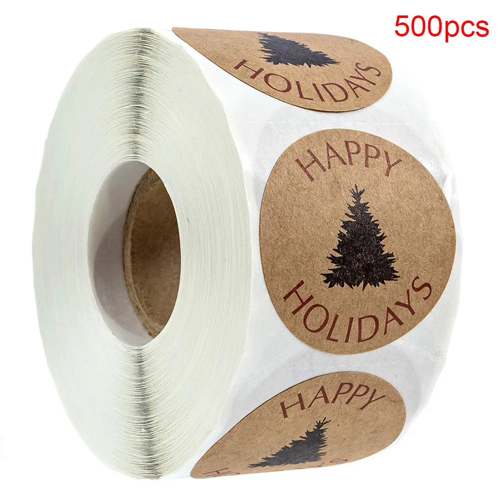 

Happy Holidays with Single Black Tree Sticker Paper Christmas Decorations Sticker For Decoration Jewelry Gift Box Labels Tags