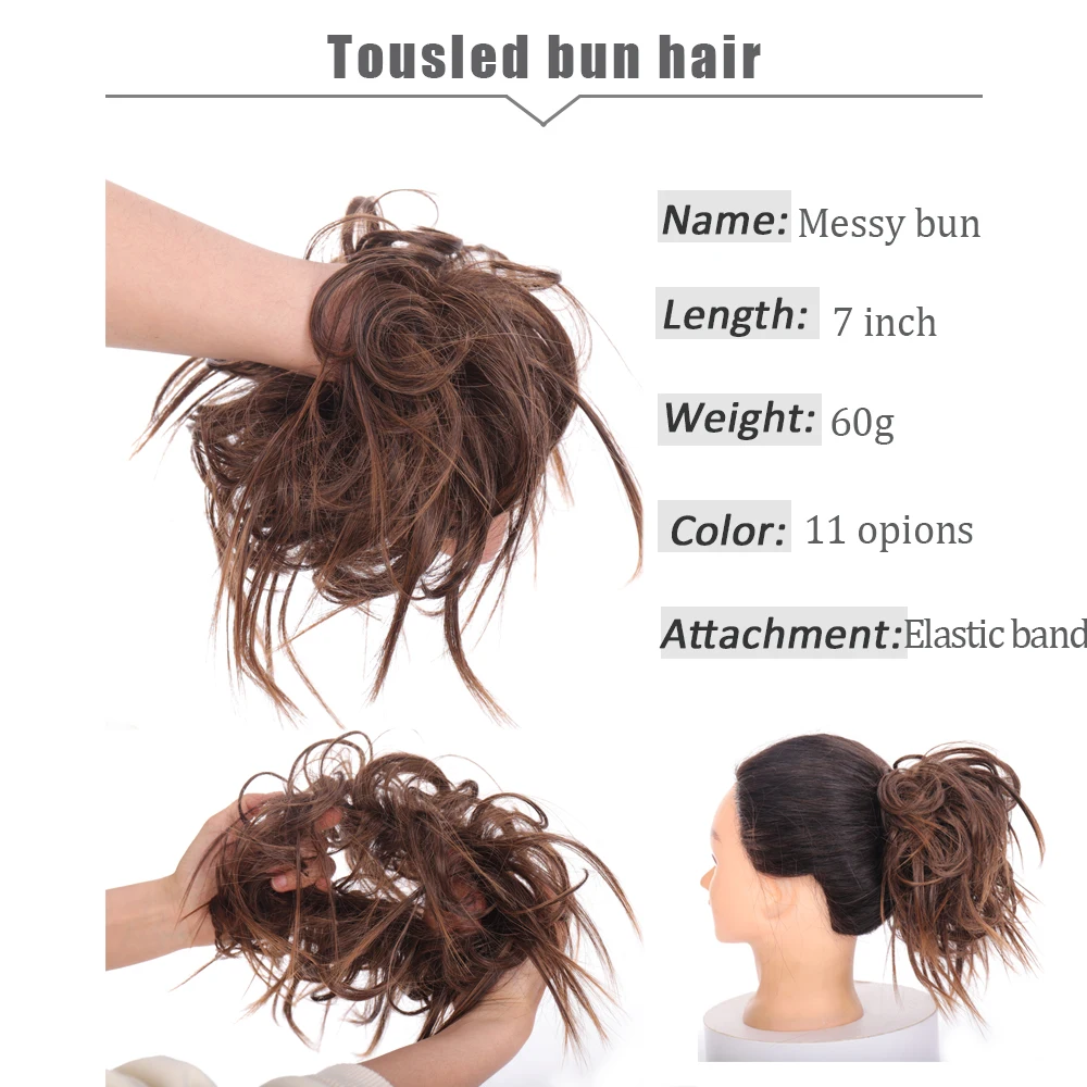 Золотисто красные кудрявые женские коричневые шиньон WEILAI с резиновой лентой