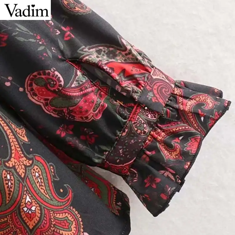 Vadim Женская Ретро блузка с оборками принтом длинным рукавом воротник рубашки