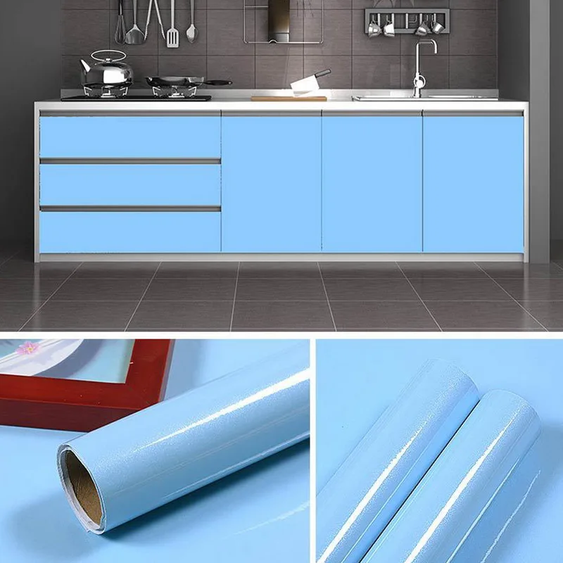 

1M/Roll Glossy Waterproof PVC Cabinet Wallpaper Self Adhesive Contact Paper Cabinet For Door Furniture Stickers Bathroom Kitchen
