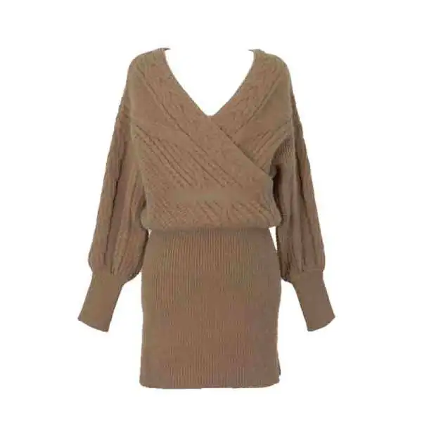 

New arrive 2020 Winter Knitted 2 Pieces Set Women Sexy V Neck Soft Pullover Sweater and Skinny Skirt Female Sweater Suits Set