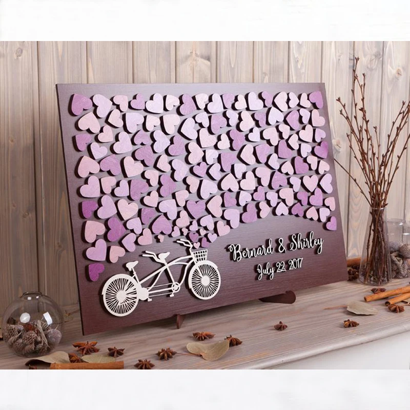 Свадебная Гостевая книга альтернативный тандем велосипед 3d фиолетовые сердца