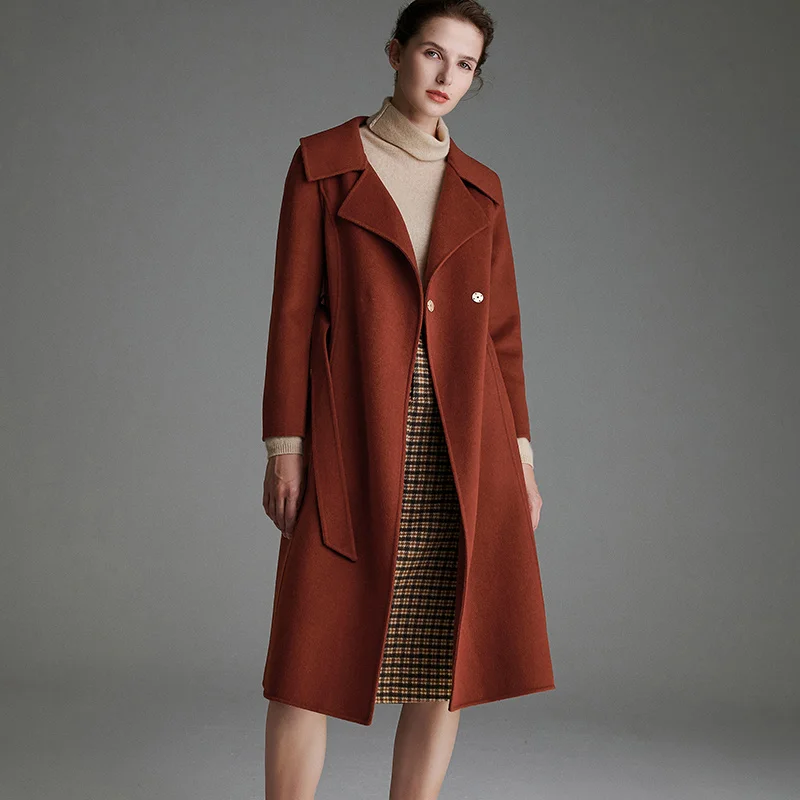 

SHZQ красное 100% Австралийское двустороннее шерстяное пальто женское 2021 Новое зимнее шерстяное пальто толстая средней и длинной шерсти