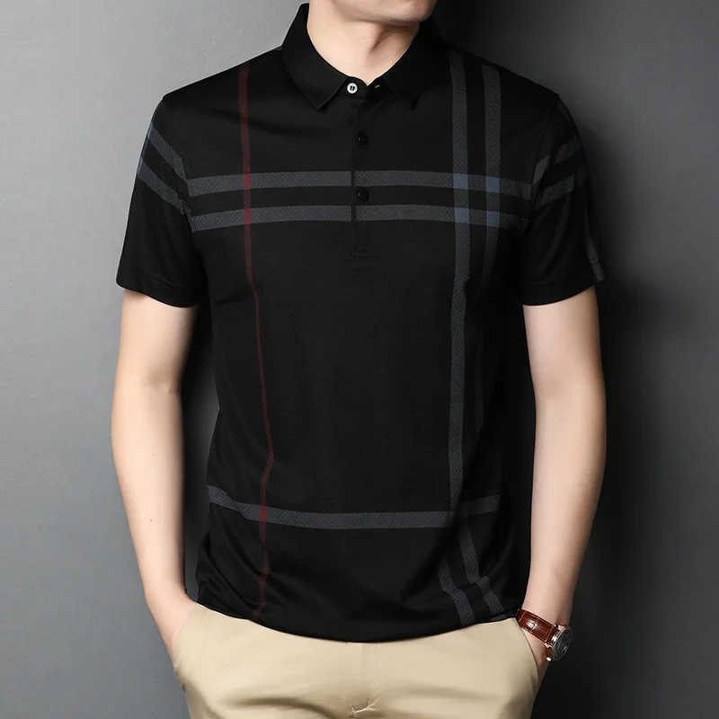 

2021 New Summer Polo Shirts For Men Striped Printed Luxury Brand Design High Quality Short Sleeve Poloshirt Business Casual Tops