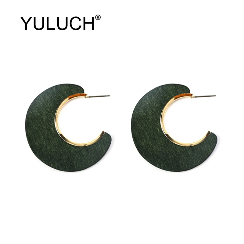 YULUCH 2019 трендовые черные красные деревянные лунные серьги гвоздики с рисунком для