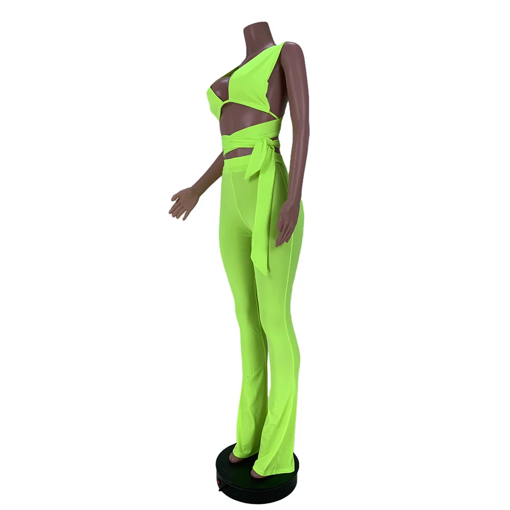 Женский комплект из двух предметов однотонный топ без рукавов с глубоким