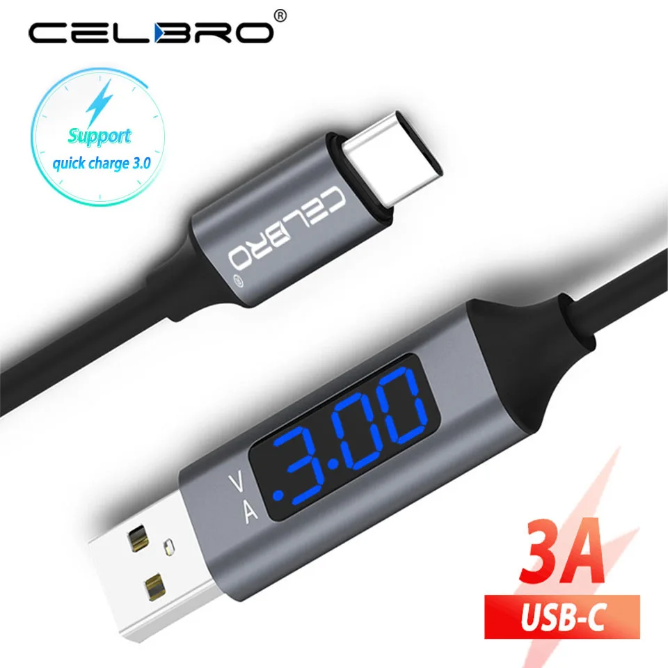 Usb type C кабель для быстрой зарядки светодиодный дисплей C type кабель Cabos для samsung Galaxy S10 A30 M20 S8 Xiaomi Mi A3 9t CC9 9 Se 8 usb-c