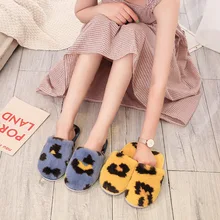 Zapatillas de interior de felpa para mujer, zapatos planos informales de algodón, leopardo, Invierno (2)