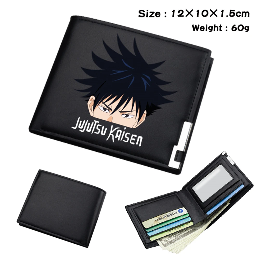 

Anime Jujutsu Kaisen PU Short Bifold Wallet Otaku Passcard Card Coin Holder Colour Note Compartment Men's Women's Black Wallet