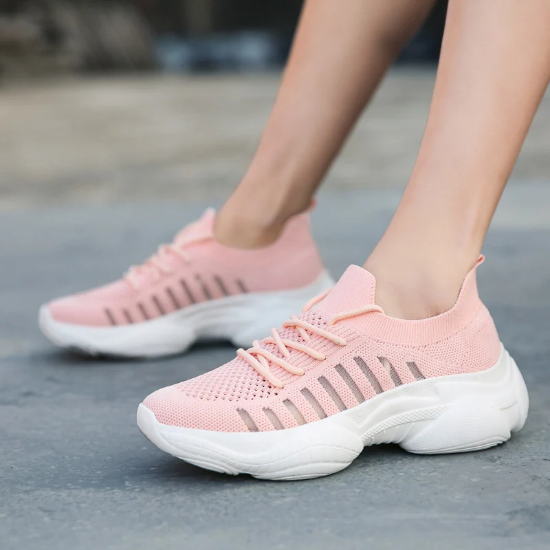 

Hollow Mesh Platform Sneakers Women Flying Woven Soft-soled Tennis Shoes Trendy Wedges Increase Running Shoes Sports Shoes Women