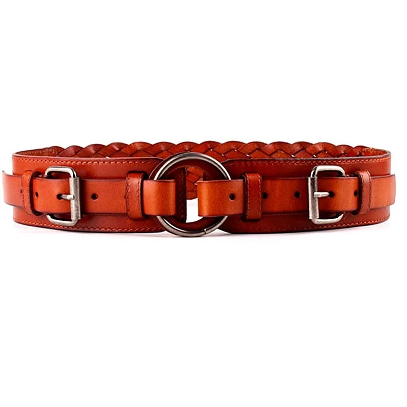 style Fashion women real leather belt super wide Genuine Cowhide braided round head Wasit Belt winter coat Belts Waist sealing