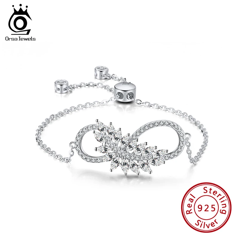 

ORSA JEWELS 925 Sterling Silver Chain Bracelets Eternity Charm Bracelets For Women AAAA CZ Valentines Day Gift Fine Jewelry SB96