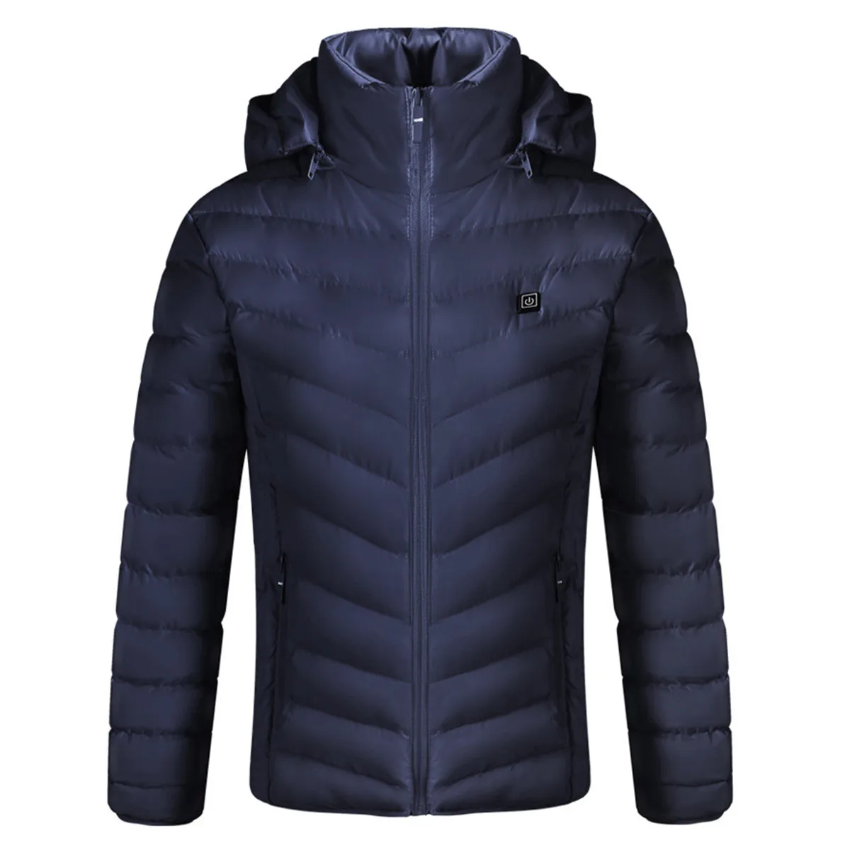 Синий S-4XL Men Women USB Heated Jacket Down Waterproof Electric Heating Hooded Jacket Winter Thermal Clothing for Outdoor Sports Ski - Цвет: Синий
