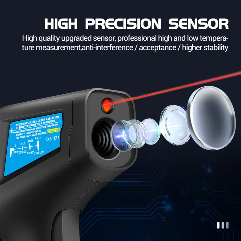 

Digital Infrared Thermometer Laser Temperature Meter Gun Non-Contact Pyrometer Industrial Temperature Tester -50 to 600
