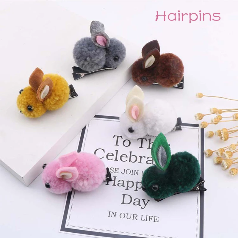 Симпатичные плюшевые заколки для волос в виде кролика женщин аксессуары девочек