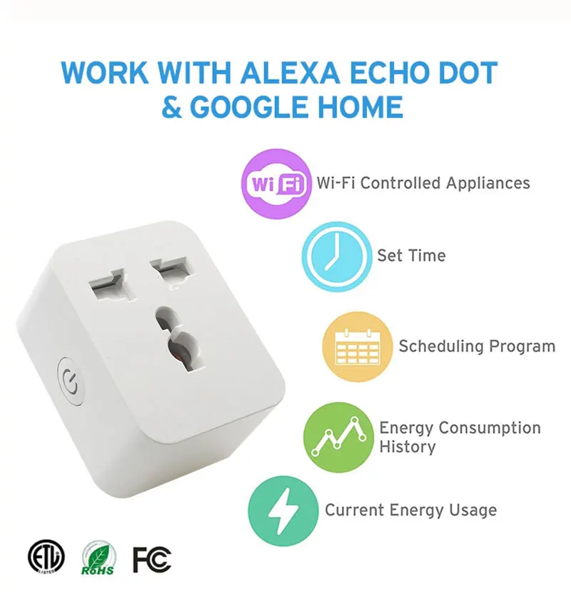 

Multi Function Conversion Smart Socket Graffiti WiFi + Bluetooth Timing Pin 10A 15A Switch Plug