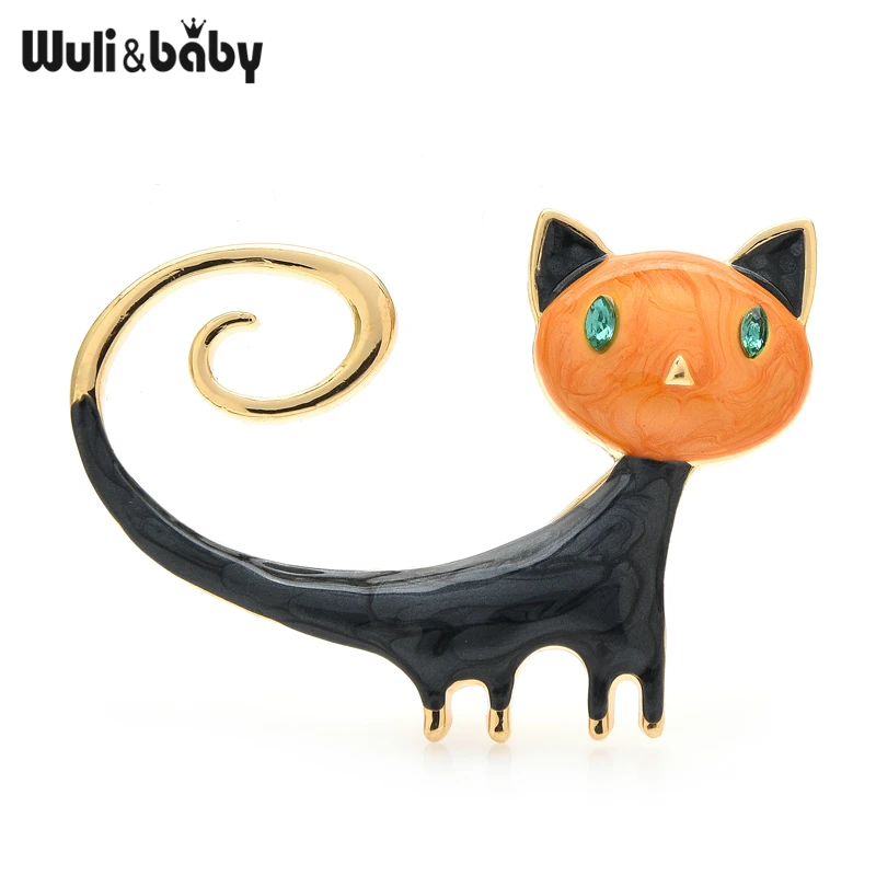 

Wuli&baby Enamel Cat Brooches 2021 New Year Animal Brooch Pins Gifts