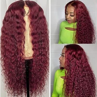 99j deep wave lace front human hair 4x4 burgundy lace wigs wet and wavy deep curly lace frontal wig brazilian deep wave wigs