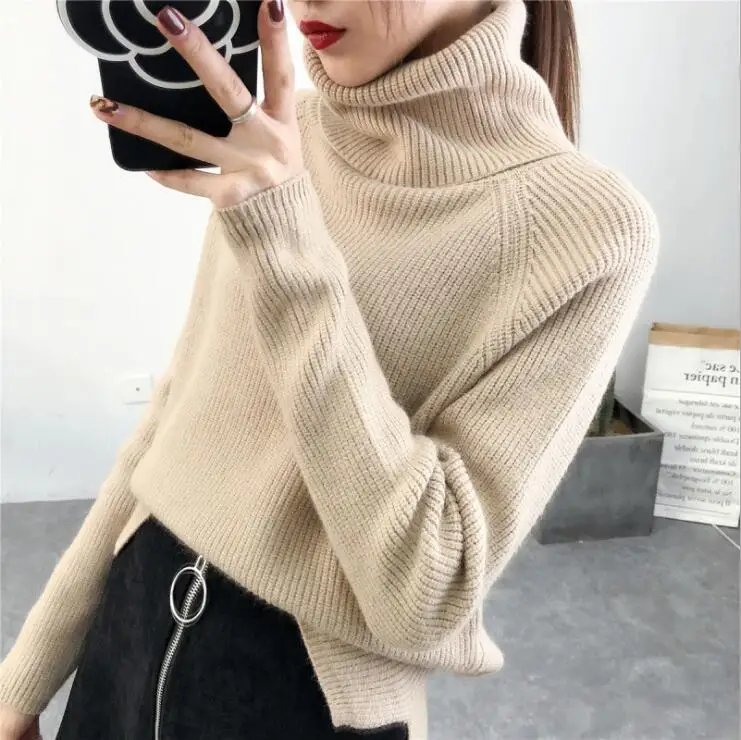 Women Solid Color Turtleneck Ribbed Pullover Sweater oversize Lady Korean Style Loose Thick Pullovers Autumn Winter Tops Q9100 | Женская