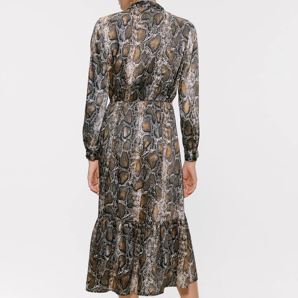 2019 осеннее и зимнее новое платье со змеиным принтом женское трапециевидной формы