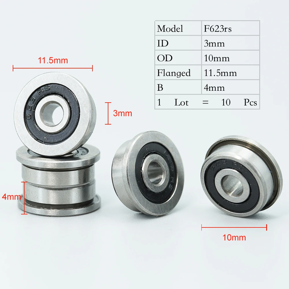 F623RS подшипник 3*10*4 мм ABEC 7 10 шт F623 2RS фланцевые шарикоподшипники для VORON 0 движения