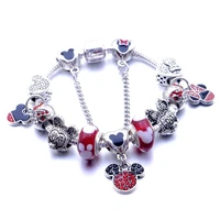 pandora new childrens bracelet cartoon beaded red enamel crystal mickey pendant