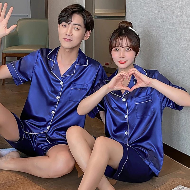 

Women's Pajamas Rayon Set Women's 2 Pieces Women's Shorts Pajamas Couple Set Summer Short Sleeve Pajamas Set