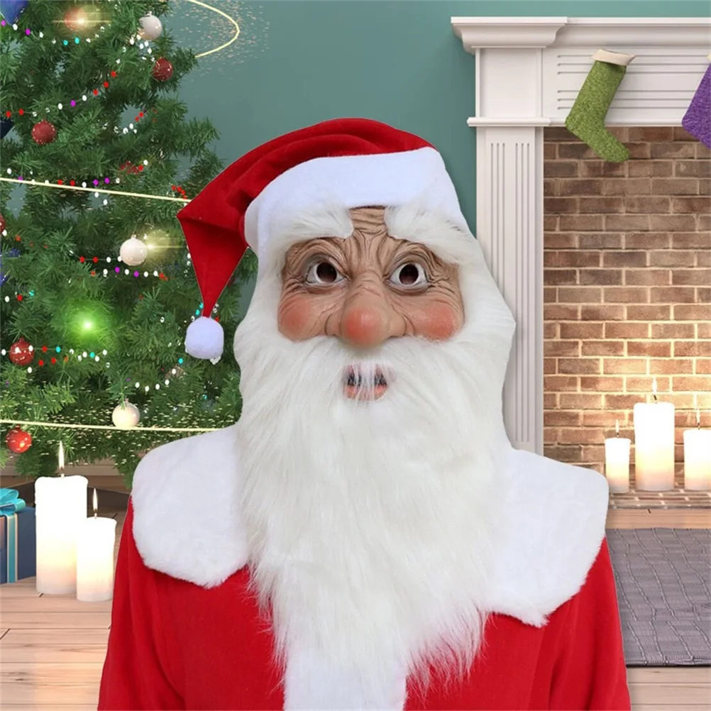 Маска Санта Клауса латексная мягкая белая борода забавные Вечерние Маски