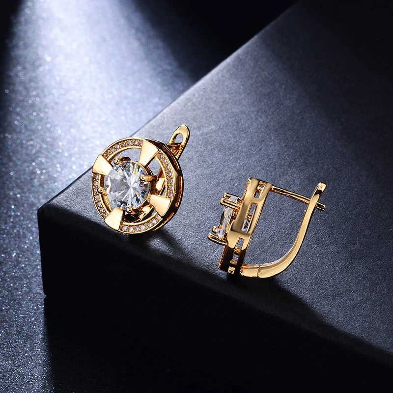 Необычный дизайн полые круглые серьги гвоздики для ушей из золота с маленьким