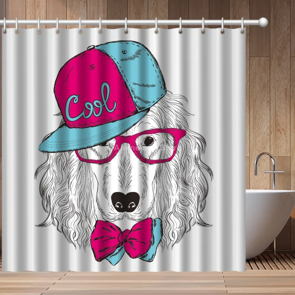 

Fashion Animals Cats Dogs 3D Print Shower Curtain Bathroom Set With Waterproof Hook Bath Curtains Cartoon Kids African Funny