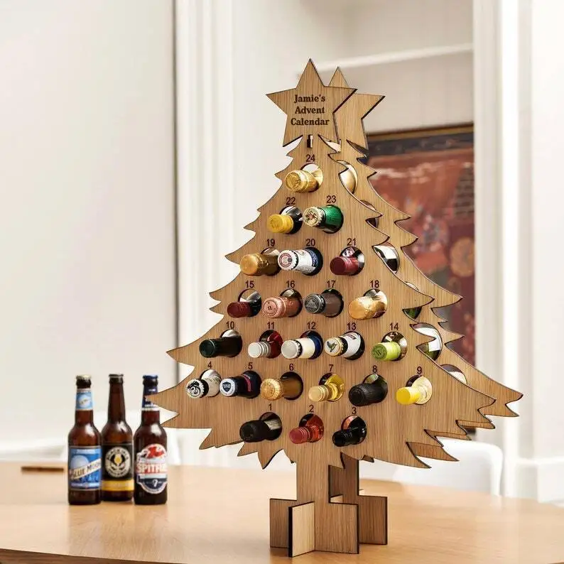 

Новая Рождественская елка-календарь для взрослых, праздничный винный стеллаж, подарки для вина и спирта, Рождественское украшение, домашни...