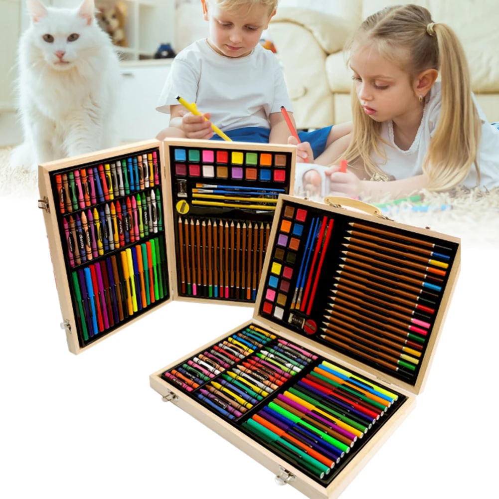 

118 Pieces Wooden Paints Box Luxurious Children's Colored Painting Pen Set Student Drawing Art Accessories For Beginners Artists