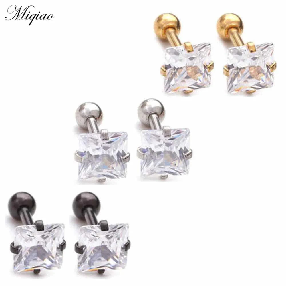 

Miqiao 2pcs New Product Personality Diamond-studded Square Straight Rod Ear Bone Nail Piercing Jewelry
