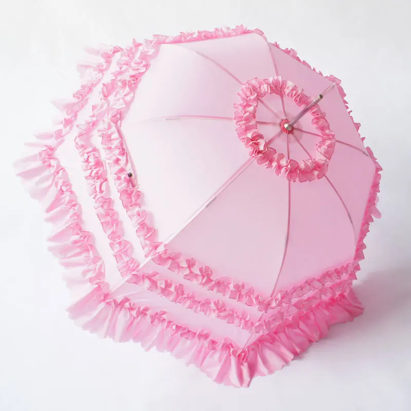 2021 Women Lace Wedding Sunny Rain Umbrella Long Handle Bridal Cute Princess Female Semi-automatic | Дом и сад