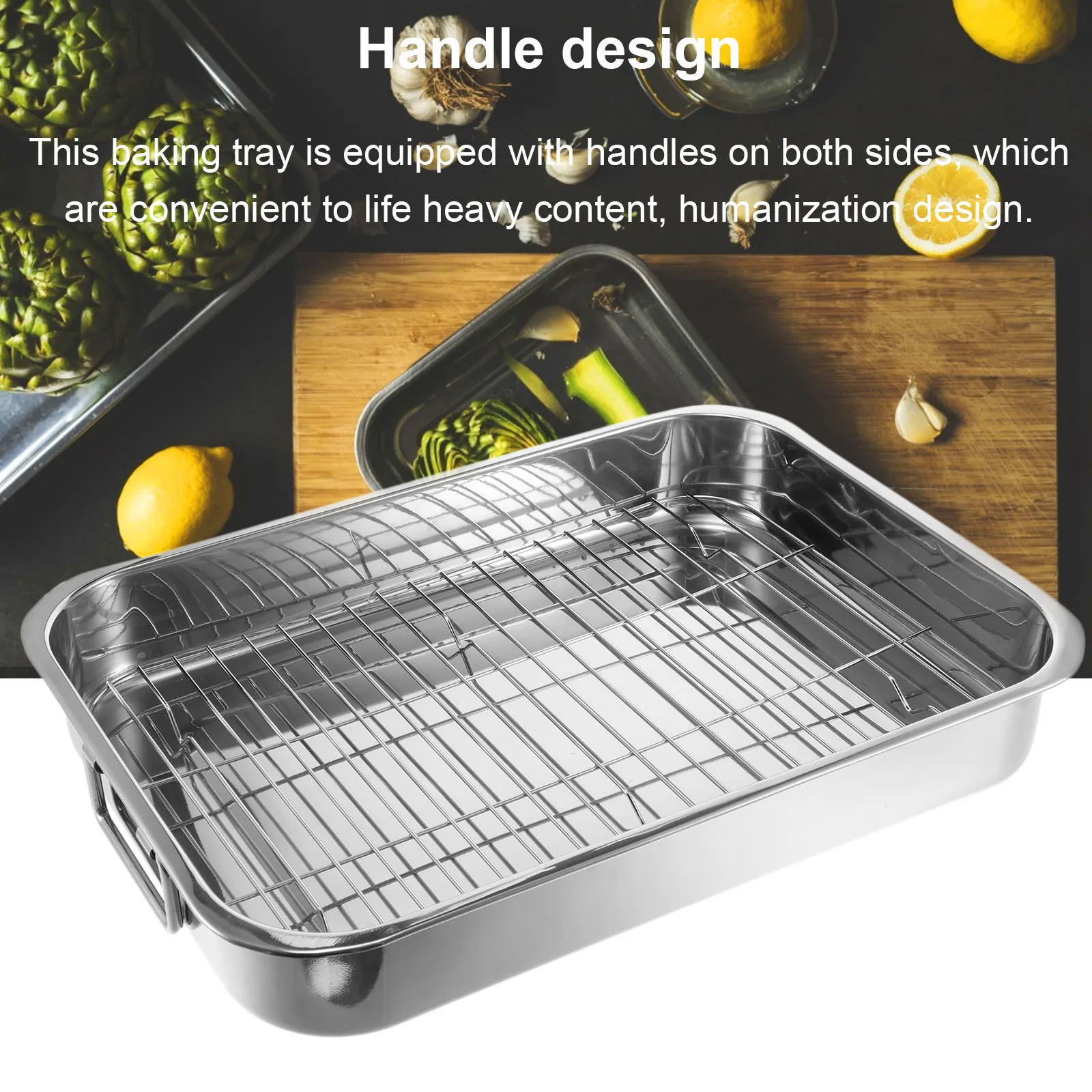 

Stainless Steel Roaster Pan Rectangular Large Capacity Sturdy Easy Cleaning Baking Tray With Removable Rack For Kitchen Cooking