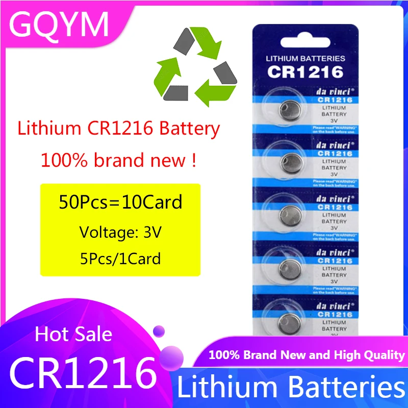 

50PCS 3V CR1216 DL1216 BR1216 KL1216 Lithium Button Battery