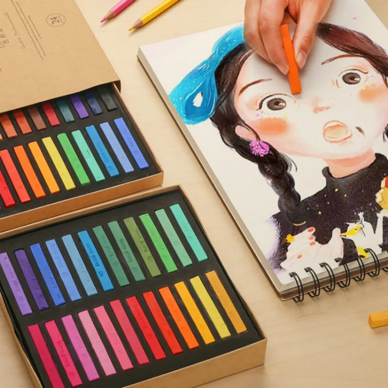 

12/24/36/48 Colors Painting Crayons Soft Dry Pastel Set Art Drawing Set Chalk Color Crayon Brush Stationery for Students