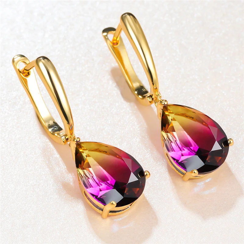 

Trendy Female Rainbow Crystal Earrings Charm Gold Color Small Clip Earrings For Women Elegant Bride Geometry Wedding Earrings