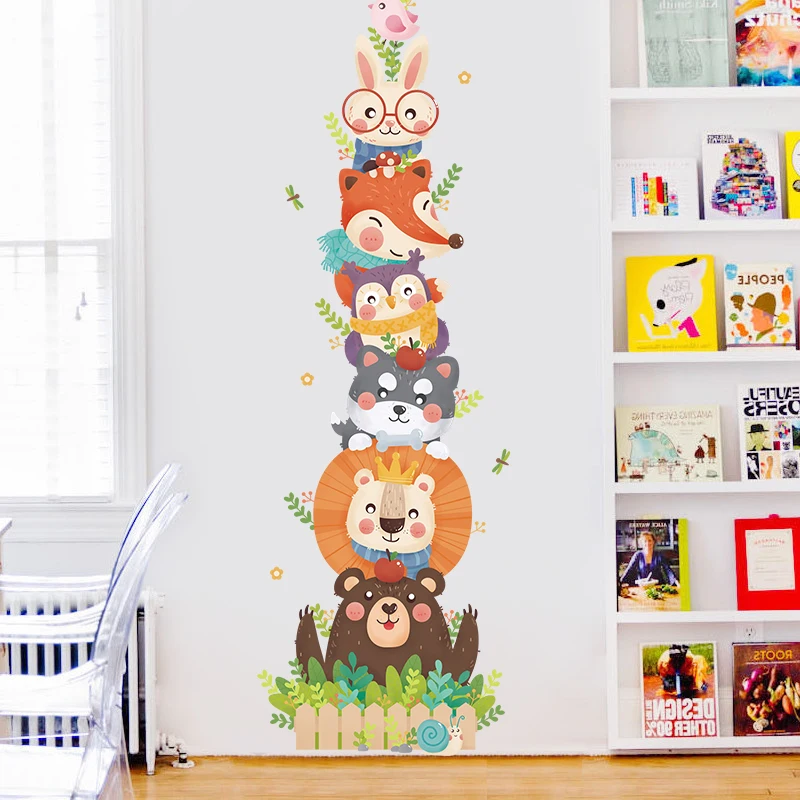 

Animal Stacked High Pattern Cute Wall Sticker Children Room Door Sticker Cartoon Nursery Living Room Home Decoration Wall Paper