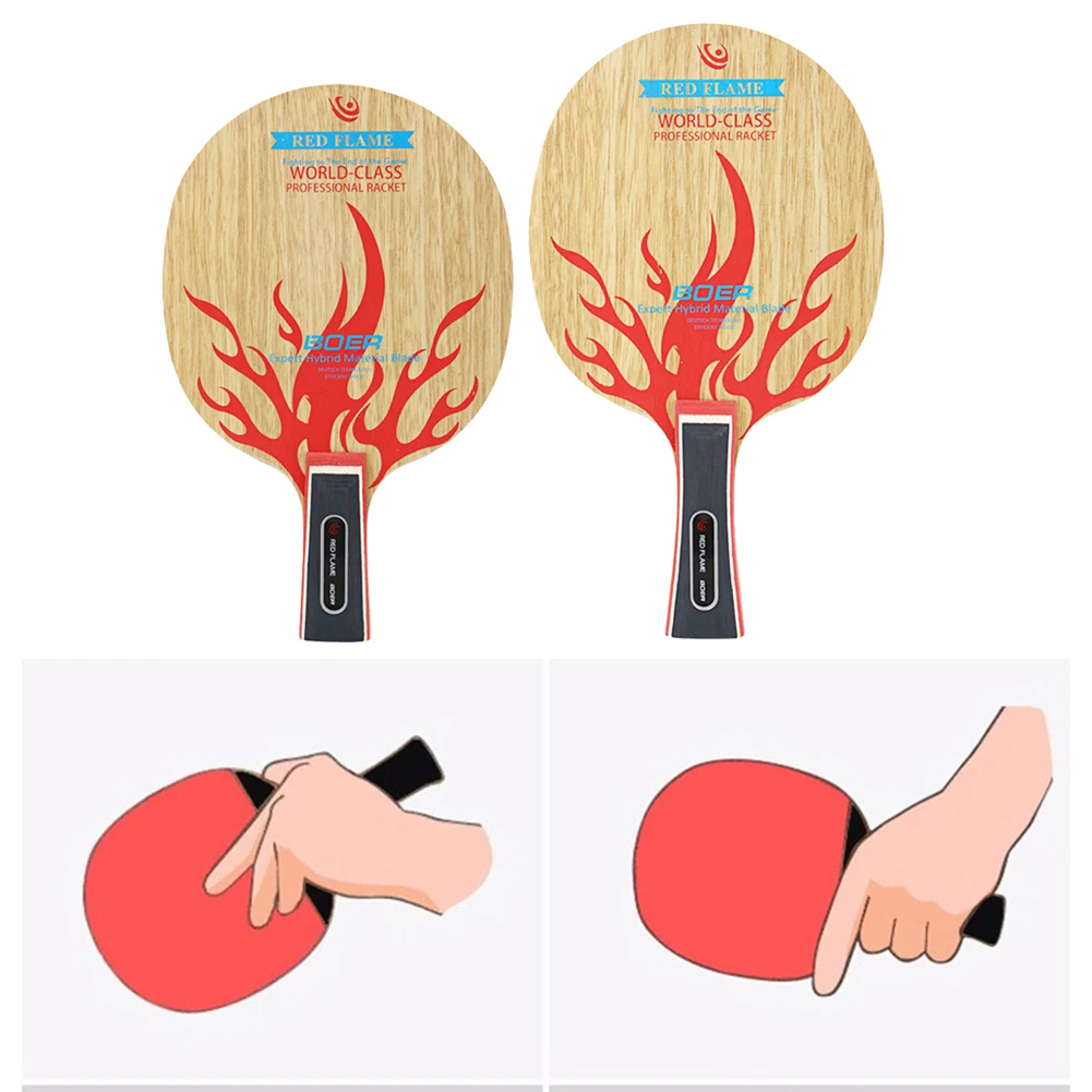 

BOER 7 Ply Table Tennis Racket Pure Wood Blade Ping Pong Bat Paddle Horizontal /Straight Shot Non-slip Handle