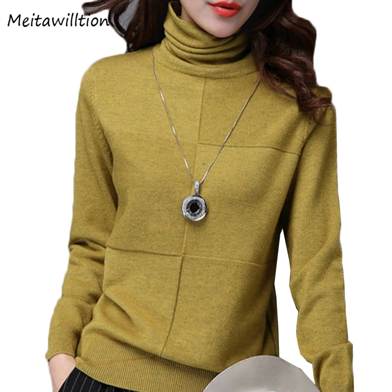 Водолазка свитер женский 2019 осень зима ВЯЗАННЫЙ ПУЛОВЕР свободный длинный рукав