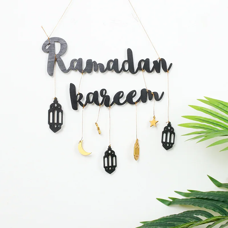 

2022 Eid Mubarak Ramadan Kareen Decor Moon And Star Alphabet Pendant Wooden Craft For Ramadan Decoration Home Door Hanging