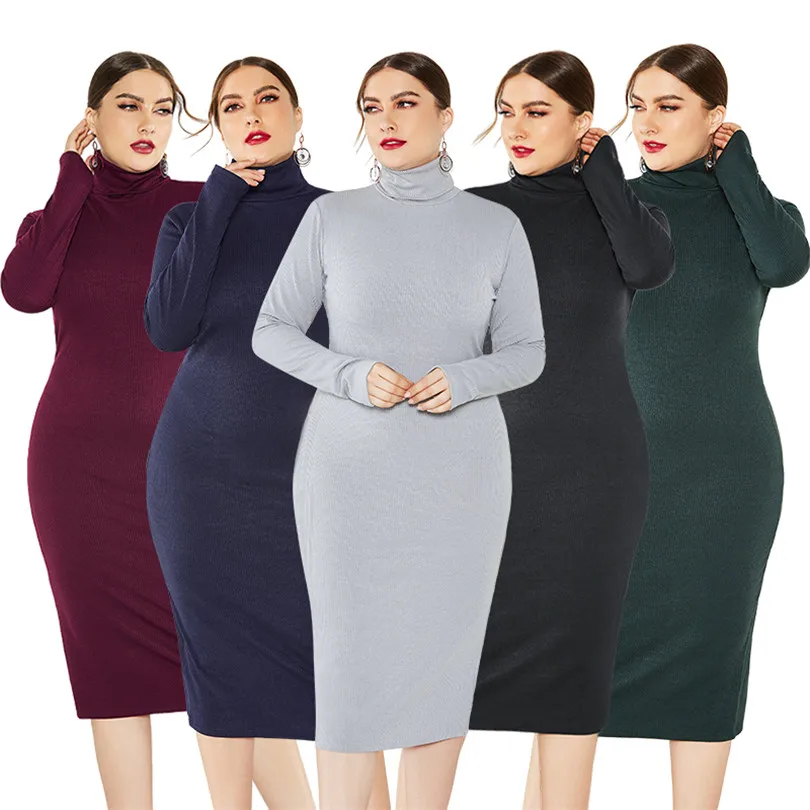 Женское вязаное платье 4XL 5XL 6XL размера плюс с длинным рукавом облегающее