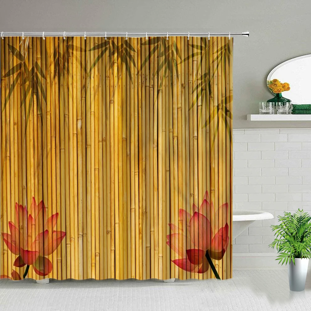 

Водонепроницаемая занавеска для душа, занавеска для душа с 3D принтом зеленых листьев бамбука, для обновления ванной комнаты, украшение для ...
