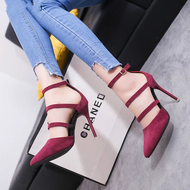 

2020 Spring New Women's Shoes European and American Fashion Sexy High Heels Pointed Suede Hollow Work Shoes Simple Single Shoes