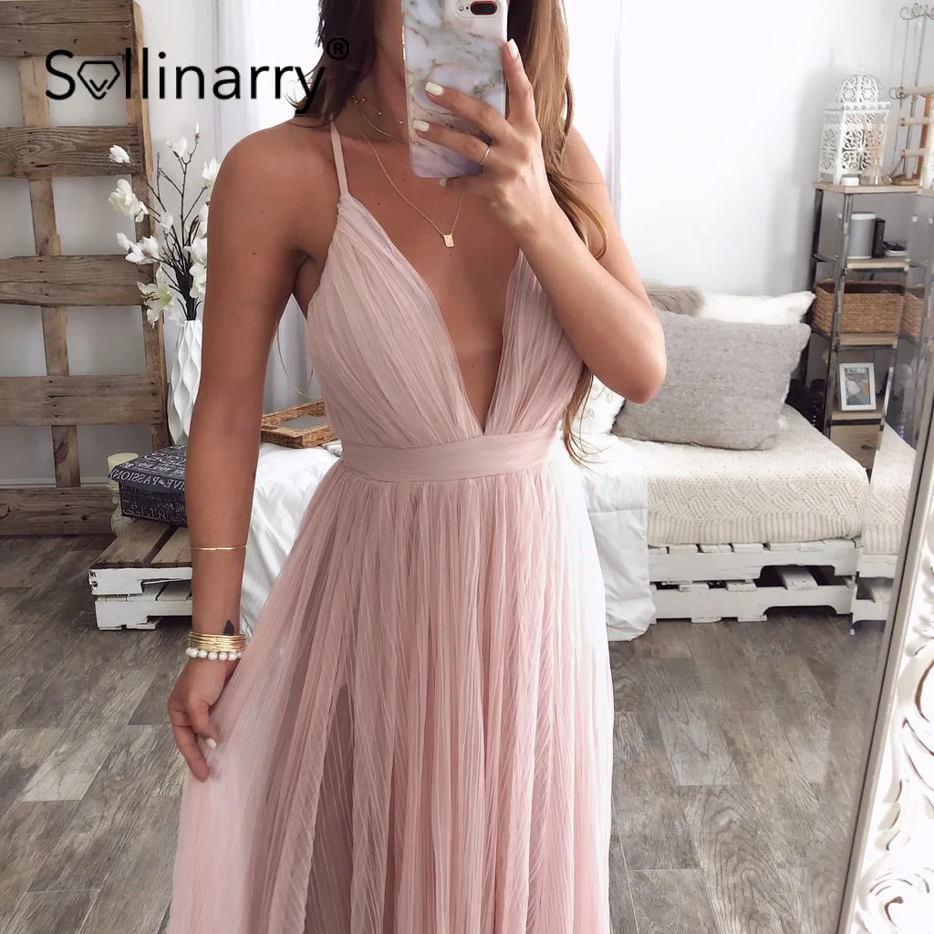 Женское кружевное платье BeAvant элегантное розовое вечернее с V образным вырезом