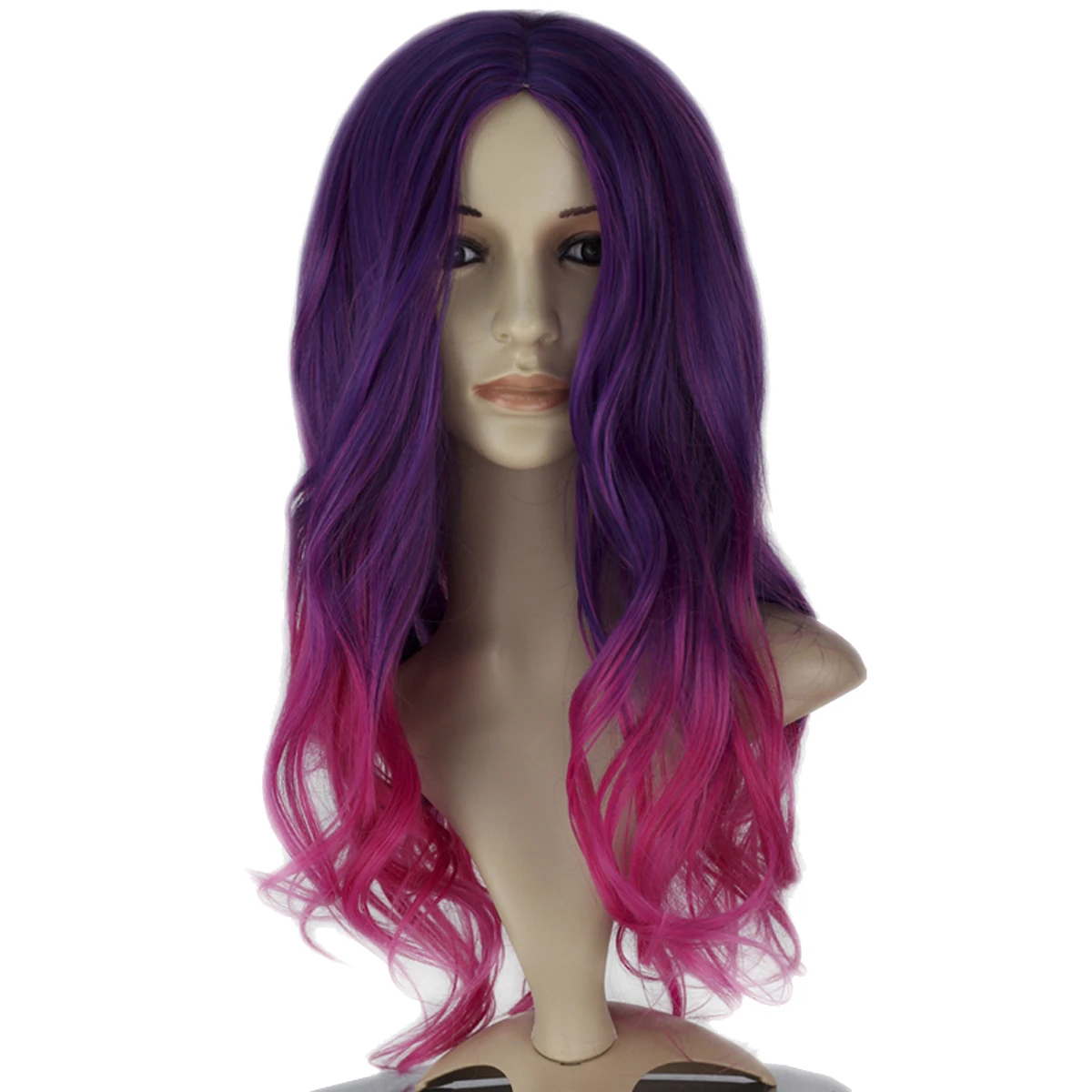 Movie Gamora Women Long Wavy Ombre Purple Pink Color Halloween Cosplay Costume Wig