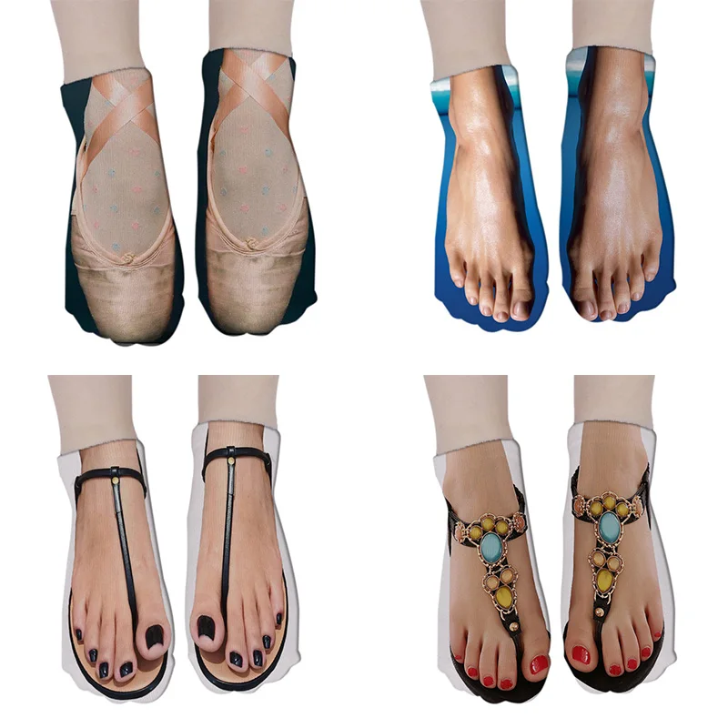 Новинка лидер продаж женские балетки с 3D принтом носки Симпатичные тапочки